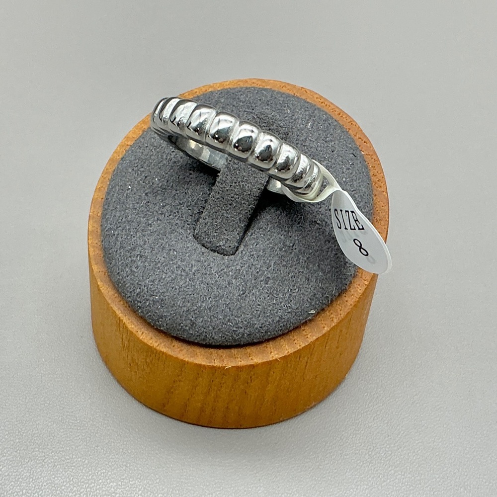 Ribbed Band Ring Women Silver Tone Stackable Textured Modern Minimalist Size 8